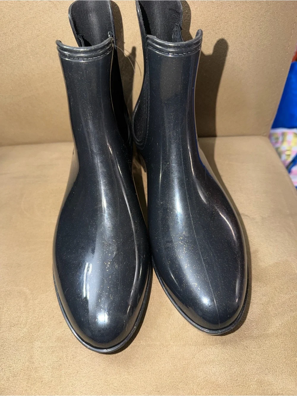 Juicy Couture Black Sparkle Chelsea Rain Boots